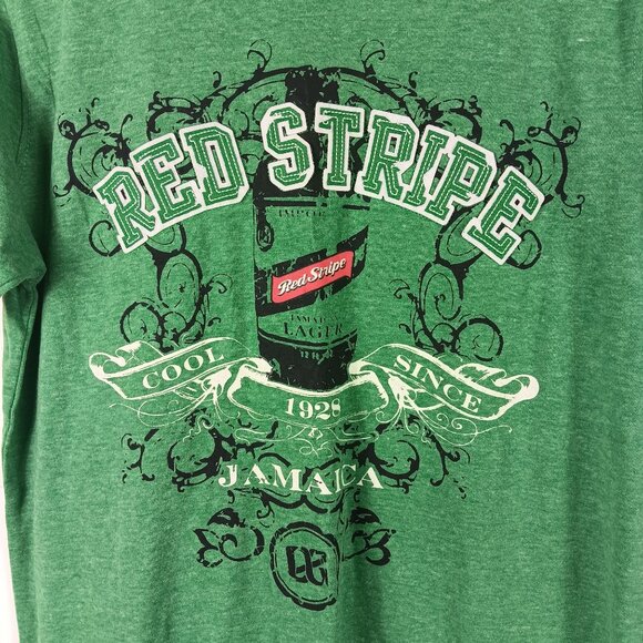 Red Stripe Beer T Shirt Jamaica Lager Mens M Green Retro Logo Festival Kitsch - Picture 4 of 6